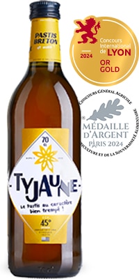 Ty Jaune le pastis breton | Pastis Artisanal produit en Bretagne photo de la bouteille de 70cl avec médaille